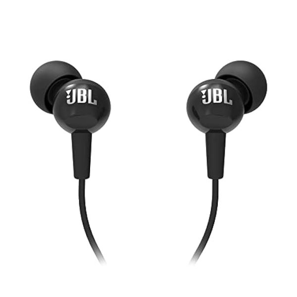 JBL C100SI Wired In Ear Headphones with Mic, JBL Pure Bass Sound, One Button Multi-function Remote, Premium Metallic Finish, Angled Buds for Comfort fit (Black) 4.1 out of 5 stars 212,104 ratings