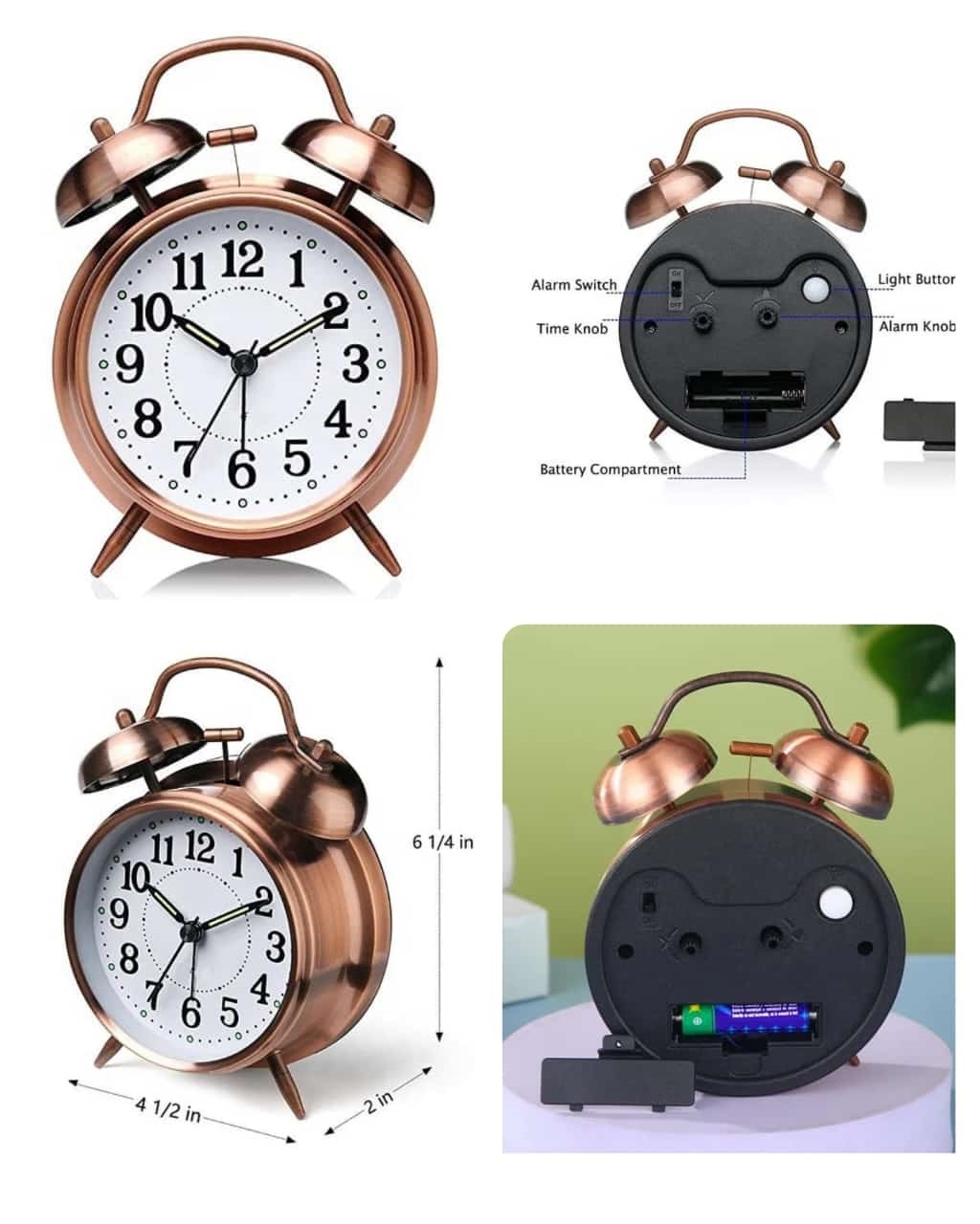 Retro Vintage Twin Bell Alarm Clock - Home Decor Accessory